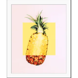 Queence "Marcelino", Ananas Figuren Foto Kunst Obst Obst bild(er): HD Premium Poster-Druck inkl. Holzrahmen, farbe rahmen: schwarz, farbe bild(er): schwarz, grün),