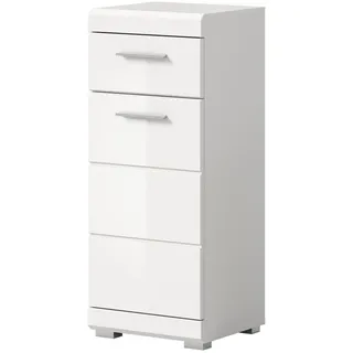 Inn.Furn Badkommode weiß Hochglanz 37 x 88 cm, Badschrank Türanschlag wechselbar , Holzwerkstoff , Nachbildung , Uni , 1 Fächer , 1 Schubladen , Rechteckig , 37x88x31 cm , FSC Mix , Badezimmer, Badmöbel, Midischränke