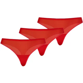 Teyli String Tanga Damen 3er Pack mit zarter verziert - Strings & Tangas für Damen aus Transparentem Mesh - Tange für Frauen Rot M