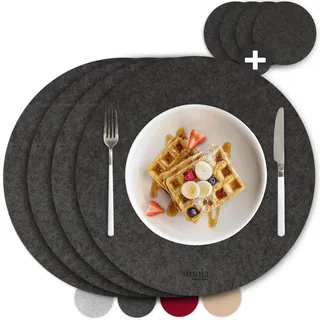 smøla 8-teiliges Premium Filz Tischset - Rund inkl. Untersetzer I Platzset Abwaschbar Grau I Platzset Abwischbar, Platzdeckchen Set mit Filzuntersetzer für Teller, Gläser I Tischdeko, Anthrazit