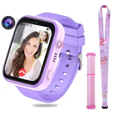 OKYUK 4G Smartwatch für Kinder, GPS-Tracker, mehrere Desktop-Stile zur Auswahl, Zwei-Wege-Anrufe, Bildkompetenz, SOS, WLAN, wasserdichter Touchscreen für 4–12 Jungen und Mädchen (T45 Lila)