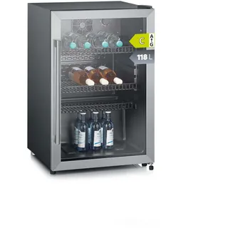 Severin Flaschenkühlschrank, mit integriertem Schloss und integrierter LED-Beleuchtung, 118 L Nutzinhalt, schwarz/silber, FSK 8840