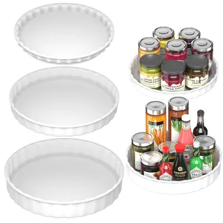 JESIFFY 3 Stück Lazy Susan drehteller Organizer Kühlschrank 26cm+24cm+22cm, drehplatte kühlschrank Rondell Organizer Gewürzhalter, Küchen Organizer Gewürzregal drehbar für Gewürze Joghurt, Weiß