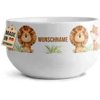 Print Royal PR Kinder-Müslischale mit Name personalisiert - Löwe, Fox, Affe, Koala, Bär - Geschenk für Jungen und Mädchen, Kindertag, Weihnachten, Geburtstag | Müslischüssel aus Keramik, 500 ml