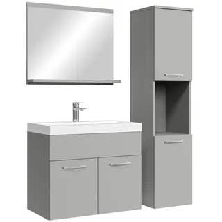 Badplaats Badmöbel Komplettset Montreal 60 x 35 cm Grau Matt - Badezimmermöbel mit Waschbecken, Spiegel und Badezimmerschrank - Grau