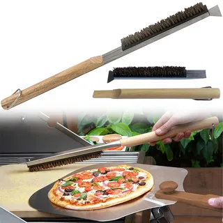 SYXLS Pizzabürste aus rostfreiem Stahl, Mit Einem Abnehmbaren Langen Pizza ofen Pinsel, Pizza Stein Pinsel, Gummi Holz Griff-Kokosnuss MuschelPizzaBrush zum Gasgrill, Leicht zu Reinigen (Modell 1)