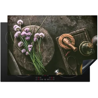 KitchenYeah© Herdabdeckplatte Einteilig Glaskeramikkochfeld Abdeckplatte Küche Deko | 78x52 cm - Glaskeramikkochfeldabdeckung Herdabdeckung Induktionsmatte Kräuter - Industrial - Gewürze - Braun