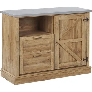 BELIANI Sideboard hellbraun mit 2 Schubladen Fach und Tür Holzoptik Steinoptik Rustikaler Stil - Braun, Grau