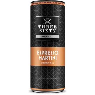 THREE SIXTY ESPRESSO MARTINI COCKTAIL , PREMIX 1 x 330ml , Vorgemixter Longdrink in der Dose "to-go" , Geschmack: Espresso Martini , 10% vol.