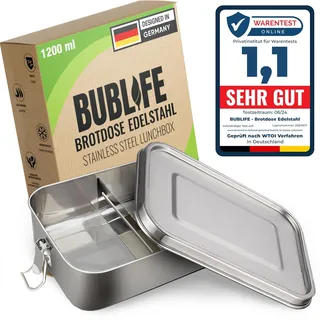 Bublife 1200ml Brotdose, Lunchbox, Brotdose Kinder mit Fächern, Bento Box Kinder, Jausenbox, Lunchbox Erwachsene, Edelstahl Dose mit Fächern, Brotdose-Erwachsene