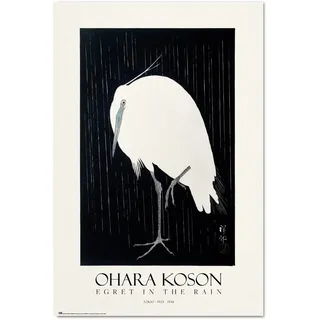 Grupo Erik: Poster Egret in the Rain | Ohara Koson, 61 x 91,5 cm, glänzendes Papier, für die Wand, gerahmt, Kunst, moderne Kunst, Ukiyo-e