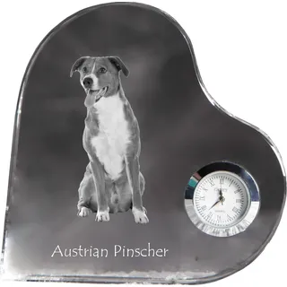 Österreichischer Pinscher - Kristalluhr mit einem Hundebild, Herzregal-Uhr, personalisierte Standuhr der Marke Art-Dog