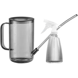 Wesoke Gießkanne für Pflanzen im Innen und Außenbereich, 1 l/34 oz mit 500 ml/17 oz, Sprühflasche, Kunststoff, Pflanzensprüher, Sprühflasche, Spritzer zum Gießen von Pflanzen, Blumen,Sukkulenten,grau
