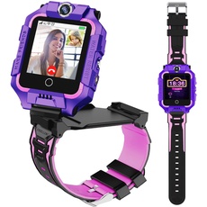 Watch Phone T10 Kinder Smart Watch, Smart Watch für Kinder mit GPS-Tracker, 4G Video & Telefonanruf mit 360° Drehung, Kinder GPS-Uhr für 4–12 Jahre Neujahr & Geburtstagsgeschenk (lila T10)