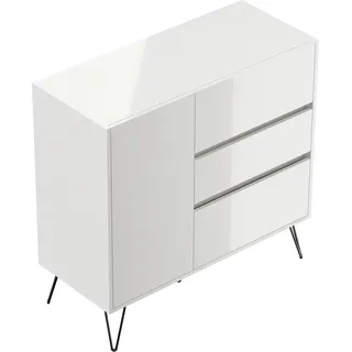 Posseik Sideboard Industrial L 3 Schubladen 1 Tür 100 cm Weiß Hochglanz