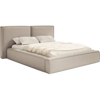 Selsey Tilves – Polsterbett 200x200 mit Bettkasten, Lattenrost, Chenille, beige - Beige
