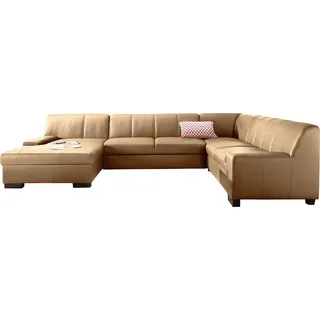 DOMO collection Wohnlandschaft »Norma, mit Kunstleder- oder Lederbezug, viel Platz, zeitlos & elegant« extrabreite Armlehnen, U-Form, wahlweise mit Bettfunktion, braun