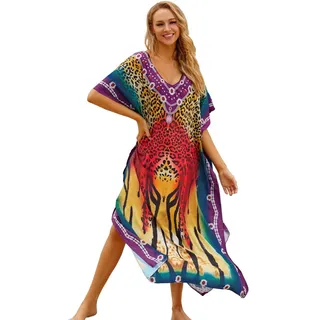 Lazz1on Kaftan Damen Lange Boho Strandkleider Sommer Maxikleid Pareo Bikini Cover Ups für Urlaub und Strand