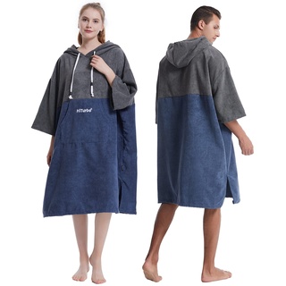 Hiturbo Surf Handtuch Poncho Umziehhilfe - Herren und Damen Changing Robe badeponcho Umkleidehilfe Surfen Strand Grau/Marineblau