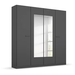 Rauch Möbel Florenz Schrank Kleiderschrank Drehtürenschrank mit Spiegel, Grau metallic, Schwarz, 4-türig, inkl. 2 Kleiderstangen, 2 Einlegeböden BxHxT 181x210x54 cm