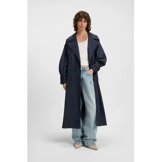 Trenchcoat BOSS ORANGE "Camina Premium Damenmode", Damen, Gr. 38, dunkelblau 408, Web, Obermaterial: 67% Viskose, 33% Polyester, unifarben, lang, mit Riegel, Mäntel Trenchcoat, Oversize, aus angerautem Gewebe