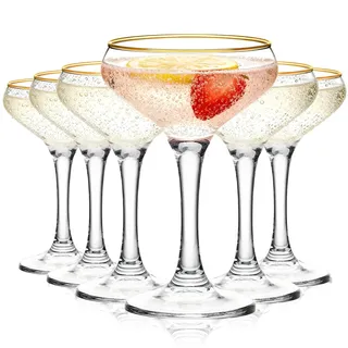 TOLASTO Martinigläser Set 6 Stück 235 ml – Cocktailgläser Champagnerschalen mit Goldrand, Espresso Martini Gläser, Sektschalen, Margarita Gläser, bleifreies Kristall, spülmaschinenfest