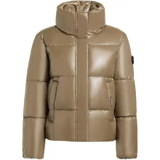 Winterjacke KHUJO "Winterjacke Rinja2 Shiny", Damen, Gr. S, braun (cane braun), Obermaterial: 100% Polyester PES.  Obermaterial: Futter: 100% Nylon NY. 100% Polyester PES., gerade hüftlang, hoch geschlossener Ausschnitt, Ärmel ohne Ärmelschlitz normaler Saum, Jacken Winterjacke, Schimmernde Winter Steppjacke mit doppeltem Kragen