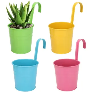 YiliYa Metall-Blumentopf hängend, Blumentöpfe zum Aufhängen mit Drainageloch für Garten, Balkon, Terrasse, Wohndekor 4 Stück