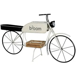 DRW Moto Vintage Blumenkasten mit Holztablett in Weiß, Schwarz und Natur, 103 x 188 x 57 cm