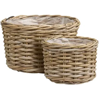 Korbset , Naturfarben , Kunststoff , 2-teilig , Rattan , rund , Ordnen & Aufbewahren, Körbe, Dekokörbe