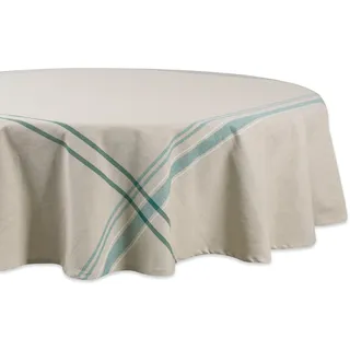 DII Französische Streifen Tischkollektion – Tischwäsche im Landhausstil für den Esstisch, rund, 178 cm, Taupe/Blaugrün
