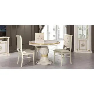 Esszimmer Esstisch Stuhl Runder Gruppe Garnitur Holz Tische Klassische Set 4tlg. - Beige