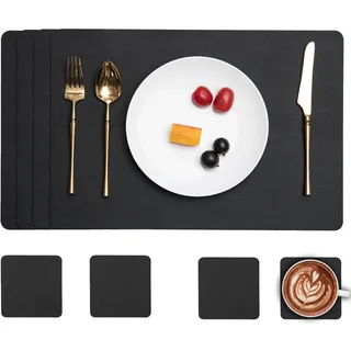 Myir JUN Tischsets abwaschbar doppelseitige Leder Platzsets abwaschbar | 4er Set Tischsets und Untersetzer Platzdeckchen abwaschbar rutschfest umkehrbar Tischsets Lederoptik Untersetzer Teller