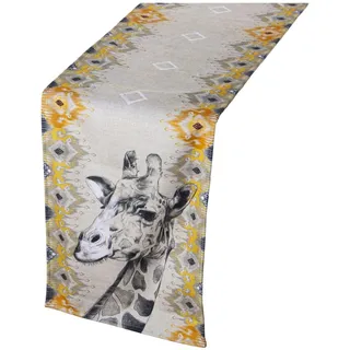 Alexandra House Living Tischläufer Gelb Grau Textil 180 x 30 cm Samt Giraffe