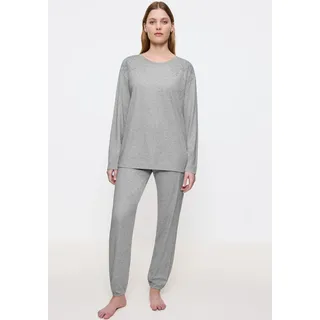 Schlafanzug TRIUMPH "Endless Comfort PK 01 LSL", Damen, Gr. 44, grau (dunkelgrau melange), Single Jersey, Obermaterial: 50% Baumwolle, 50% Modal, bequem lang, Rundhals, Homewear-Sets Schlafanzug, weich und gemütlich