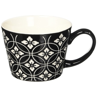 Excelsa Tassen & Co. Tasse Jumbo ml 415 Blume/Rhombus, Porzellan, Schwarz, 11 x 11 x 8 cm