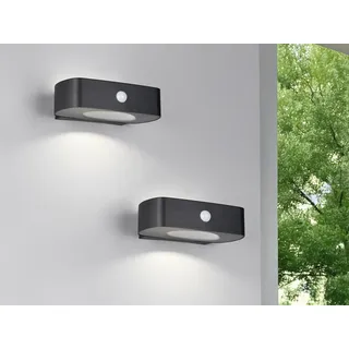 2er SET Solar Außen-Wandleuchte Schwarz mit Bewegungsmelder auch USB aufladbar - Schwarz