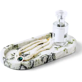 WORHE Marmor-Kosmetiktablett,Marmor-Liebhaber,luxuriöser ovaler Stein Schmuck,Calacatta-Violam-Tablett, natürliches Badezimmertablett für Aufbewahrungs-Organizer, dekorativ für Home Decor WH059