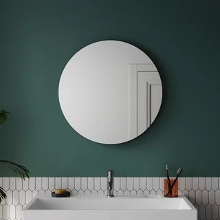 SONNI Rund Badspiegel Ø 60 cm Doppelter Berührungsschalter mit Dreifarbige Temperatur LED Beleuchtung Runder Spiegel mit Beschlagfrei-Funktion