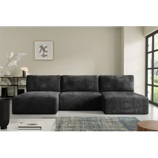 Wohnlandschaft Sofa mit Schlaffunktion NATALIA in Stoff Tilia Schwarz - Schwarz