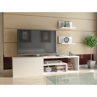 Skye Decor, Hochwertiger TV-Schrank, 120 cm, 100% melaminbeschichtete Spanplatte, 18 mm dick | Inklusive 2 Wandregalen | Modernes, elegantes Design in Weiß, ideal für Ihr Zuhause. - Weiß