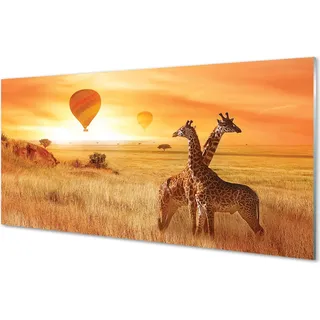 Spritzschutz 100x50 Wandkunst Ballon-Himmel-Giraffe - Gelb