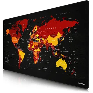 CSL - Übergröße Mauspad Gaming Titanwolf 1200x600mm Weltkarte - XXXL Mousepad groß mit Motiv - Tischunterlage Large Size - verbessert Präzision und Geschwindigkeit - XXL für Logitech Maus Tastatur