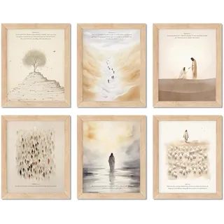 TwoDays Christliche minimalistische Wandkunst, Boho-Bibelgeschichte, Raumdekoration, ästhetisch, Skriptur, Klassenzimmer-Poster, Jesus-Kunstdrucke für Zuhause. (20,3 x 25,4 cm, 6 Stück, ungerahmt)
