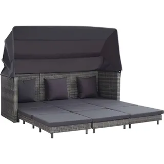 3-Sitzer-Schlafsofa mit Dach aus Polyrattan Grau - Grau