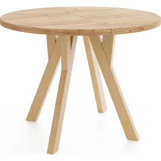 WFL Group Esstisch Avero runder ausziehbarer, Eiche Craft braun 100-200/100/77 cm , Holzwerkstoff , Rund,Rund , 100x77x100 cm , Esszimmer, Esstische