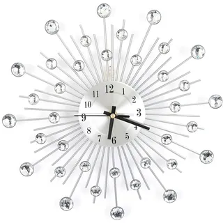 3D-Kristall-Wanduhr, 11,81 Zoll, Funkelnde Diamanten, Silberfarben, Modernes Rundes Design, Metall, für Küche, Wohnzimmer, Schlafzimmer