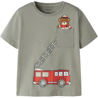 T-Shirt NAME IT "NMMVILIAN SS NREG TOP", Jungen, Gr. 122/128, shadow print:fire bear, Jersey, Obermaterial: 100% Baumwolle, bedruckt, unifarben, normal normal, Rundhals, Shirts T-Shirt