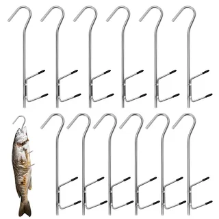 Räucherhaken 12 Stück Edelstahl Doppelhaken Profi H-Form 21cm Räucherhaken Zum Räuchern von Fisch, Forelle, Lachs, Fleisch, Wurst, 21cm