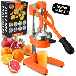 Zulay Kitchen Saftpresse Manuell aus Gusseisen, Saftpresse Orangenpresse Manuell für Zitrusfrüchte, Robuste Obstpresse aus Edelstahl, Cast Iron Juicer, Manual Entsafter für Orangen/Zitronen - Orange